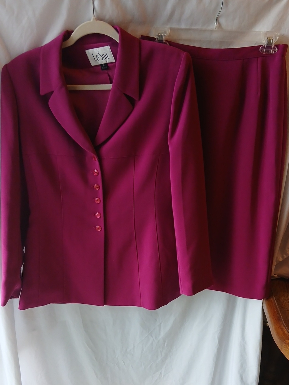 Le Suit Vibrant Fuchsia Tailored Suit, Blazer And Skirt